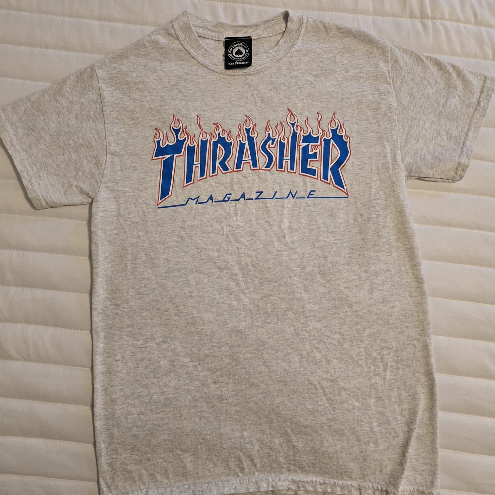 Thrasher Light Gray Flame Logo T-Shirt